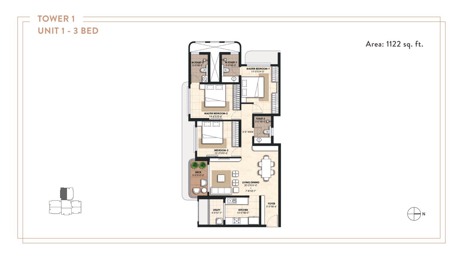 3 BHK 1175 sq ft floor plan