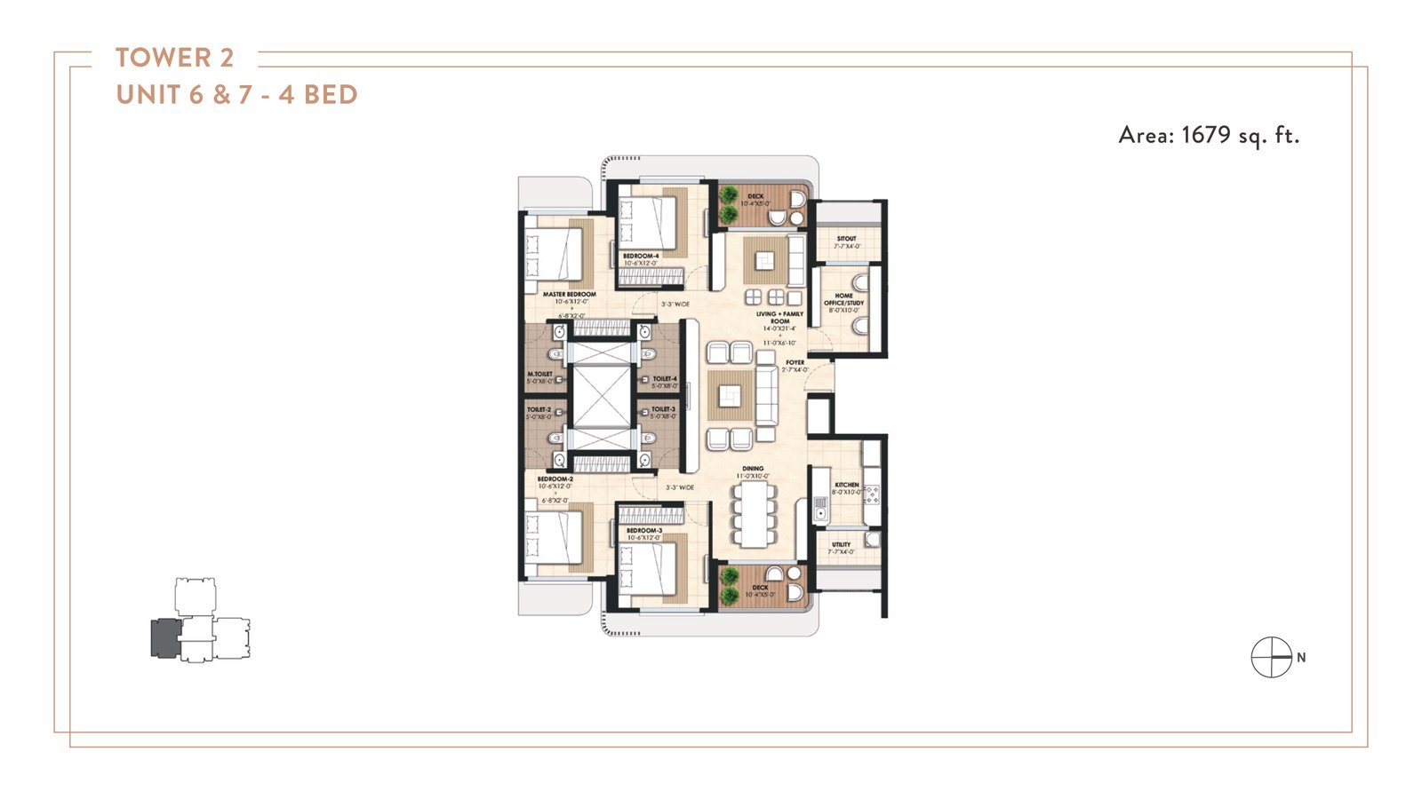 4 BHK 1829 sq ft floor plan